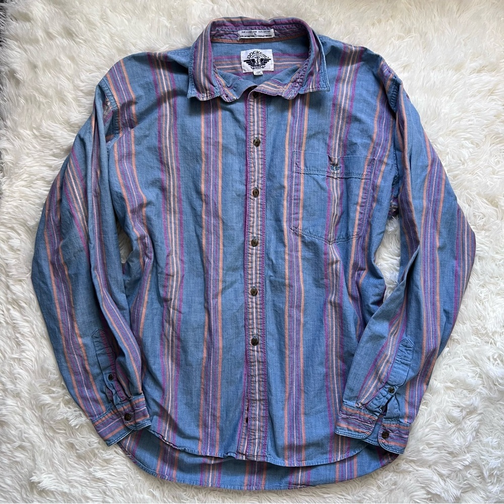 Vintage Dockers Blue Multicolor Stripe Button Up Shirt